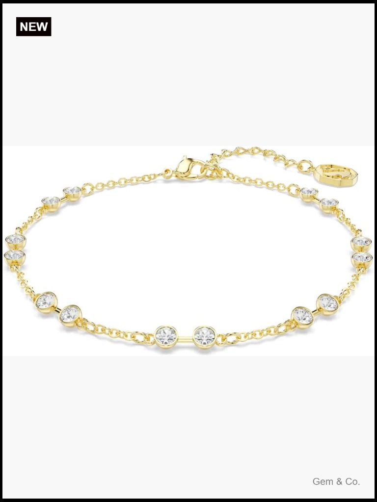 Gold Tone Crystal Bangle Bracelet Round Cut Crystals Lobster Clasp